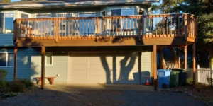 newly installed exterior wooden deck balcony seal rock or